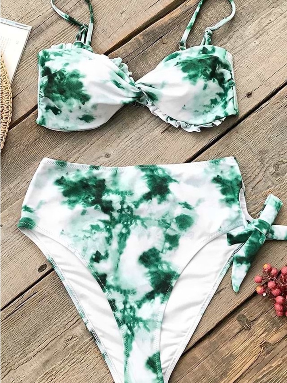CupShe Emerald Green High Waisted Bikini Tie Dye NWT Womens Size XL